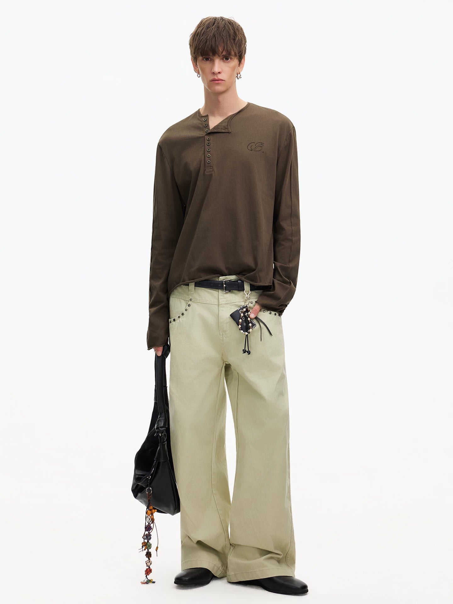 Espresso Relay Button Henley Tee