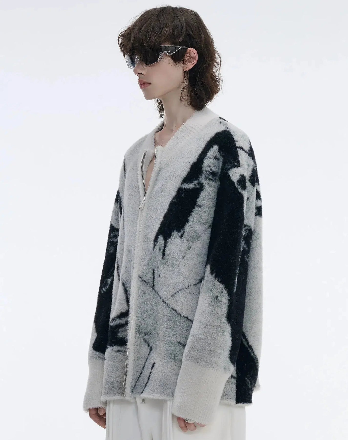 Modern Monochrome Fleece Cardigan - chiclara