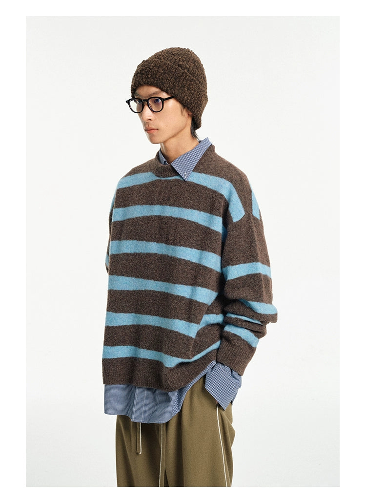 Contrast Stripe Crew Neck Knit Sweater