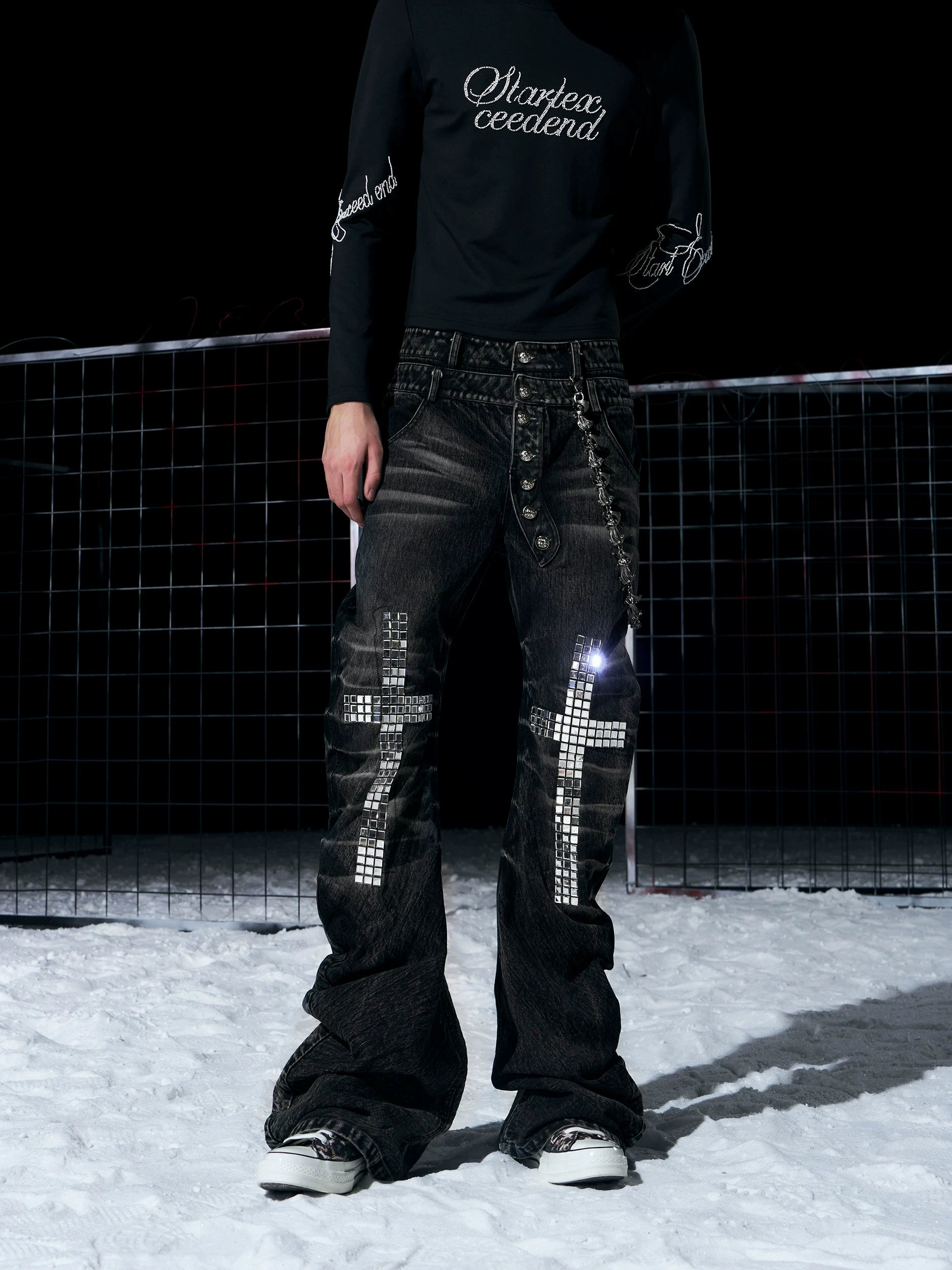 Starlit Cross Shimmer Stack Jeans