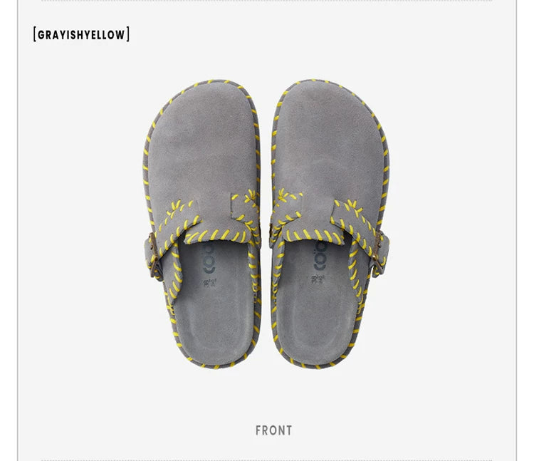 Whipstitch Buckle Suede Mule Clogs