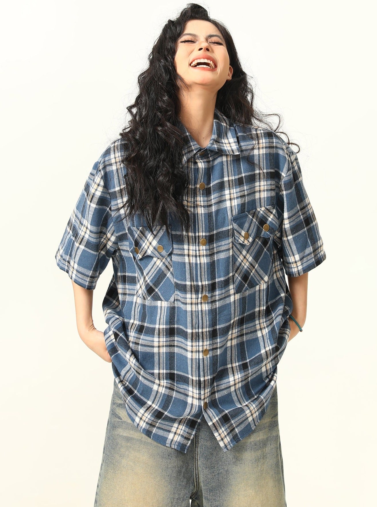 Vintage Pocket Plaid Oversized Shirt