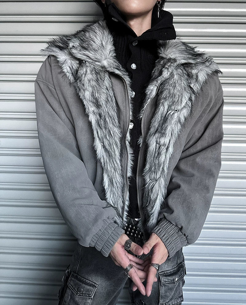 Frostbite V-Line Wolf-Fur Bomber Jacket