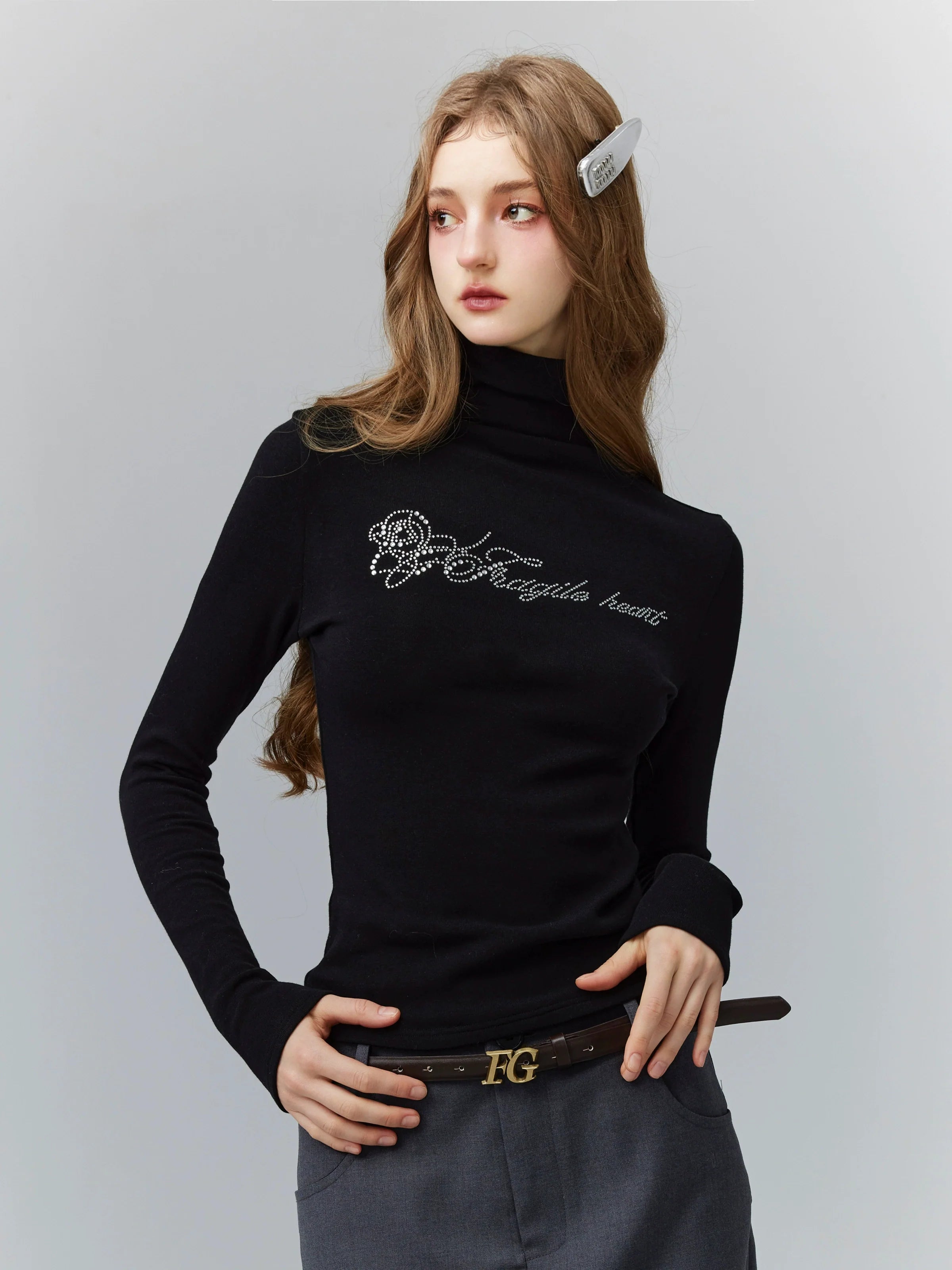 Cropped Turtleneck Long Sleeve Logo Top