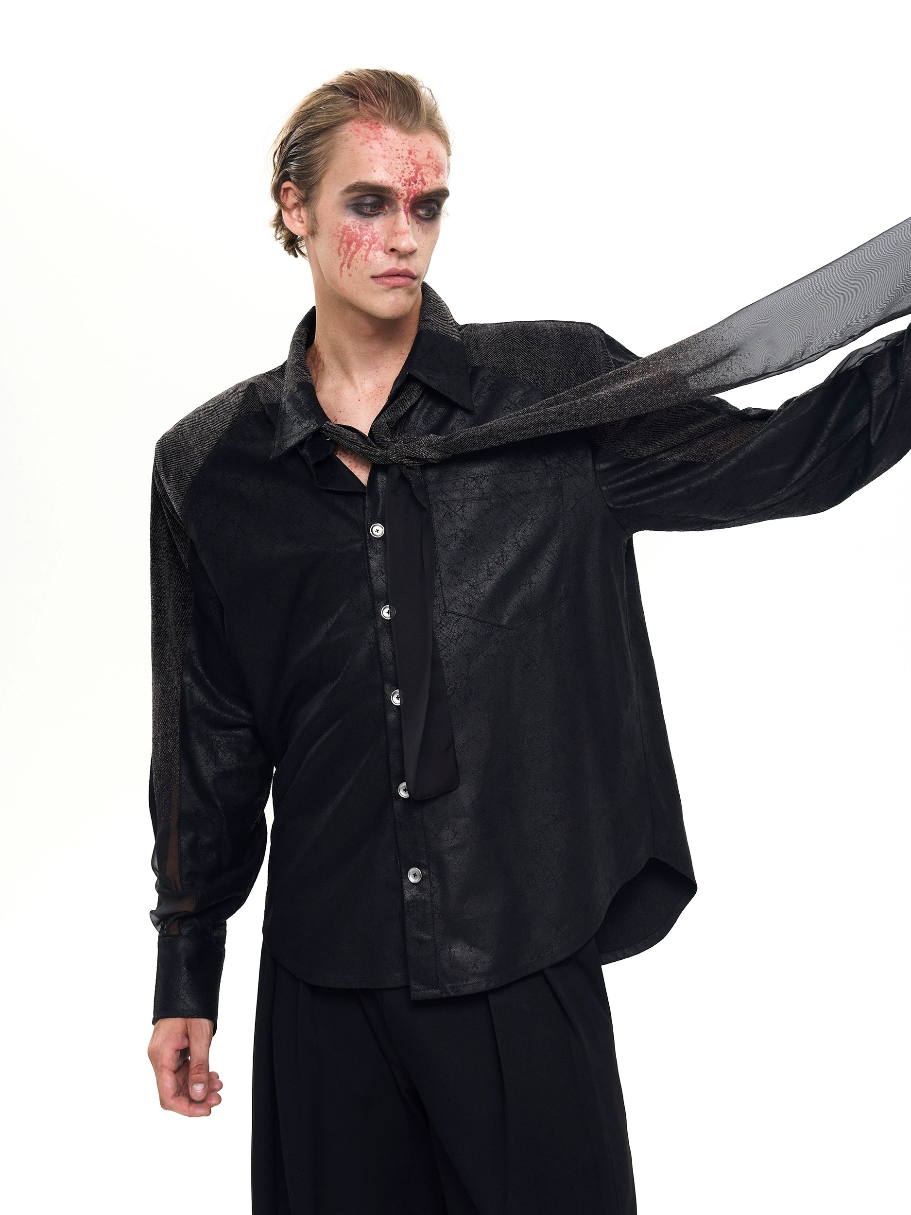Sheer Panel Metallic Black Shirt