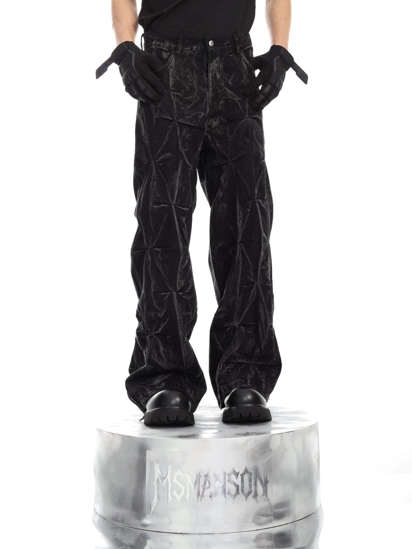 Obsidian Fracture Crinkle Denim Pants