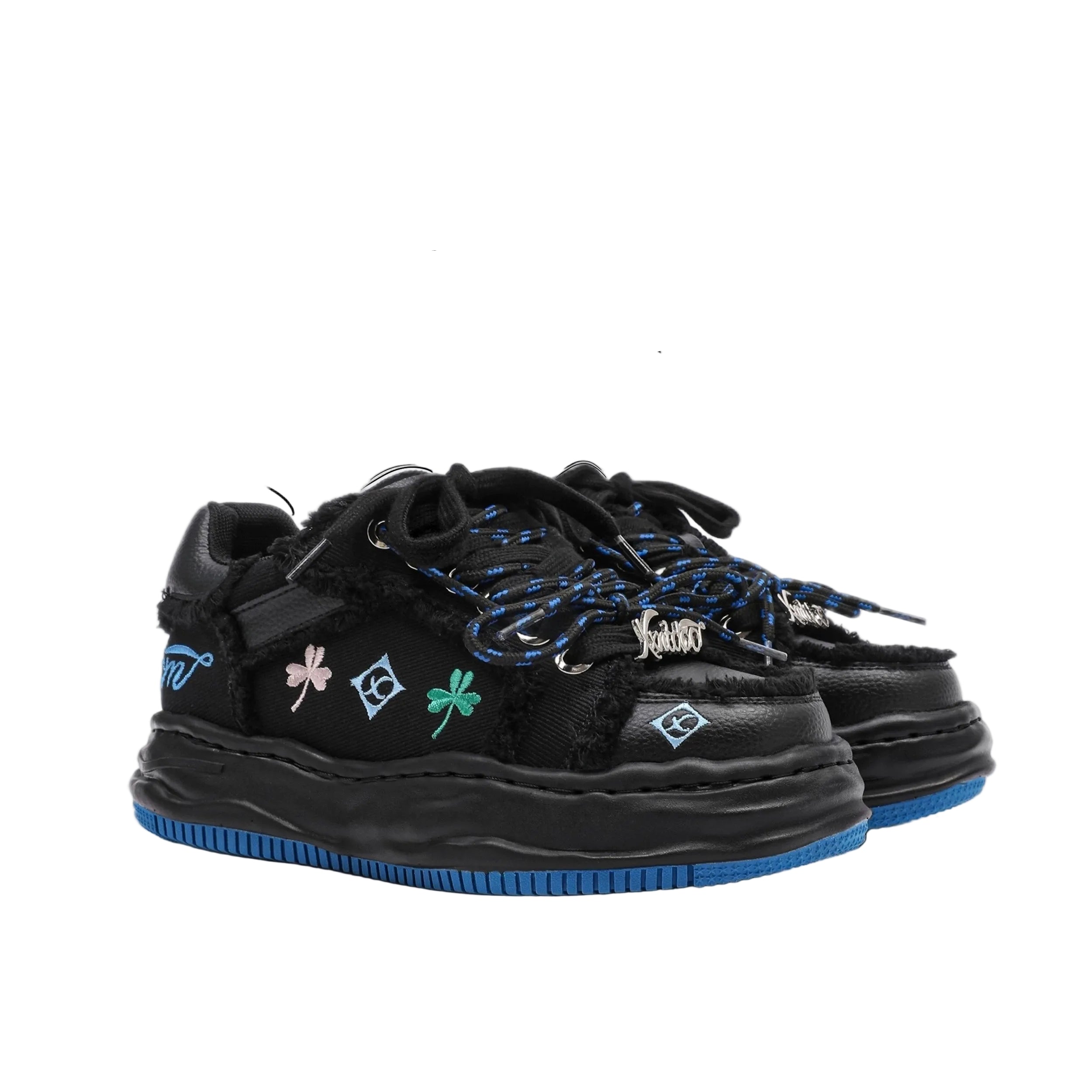 Distressed Embroidered Platform Sneakers