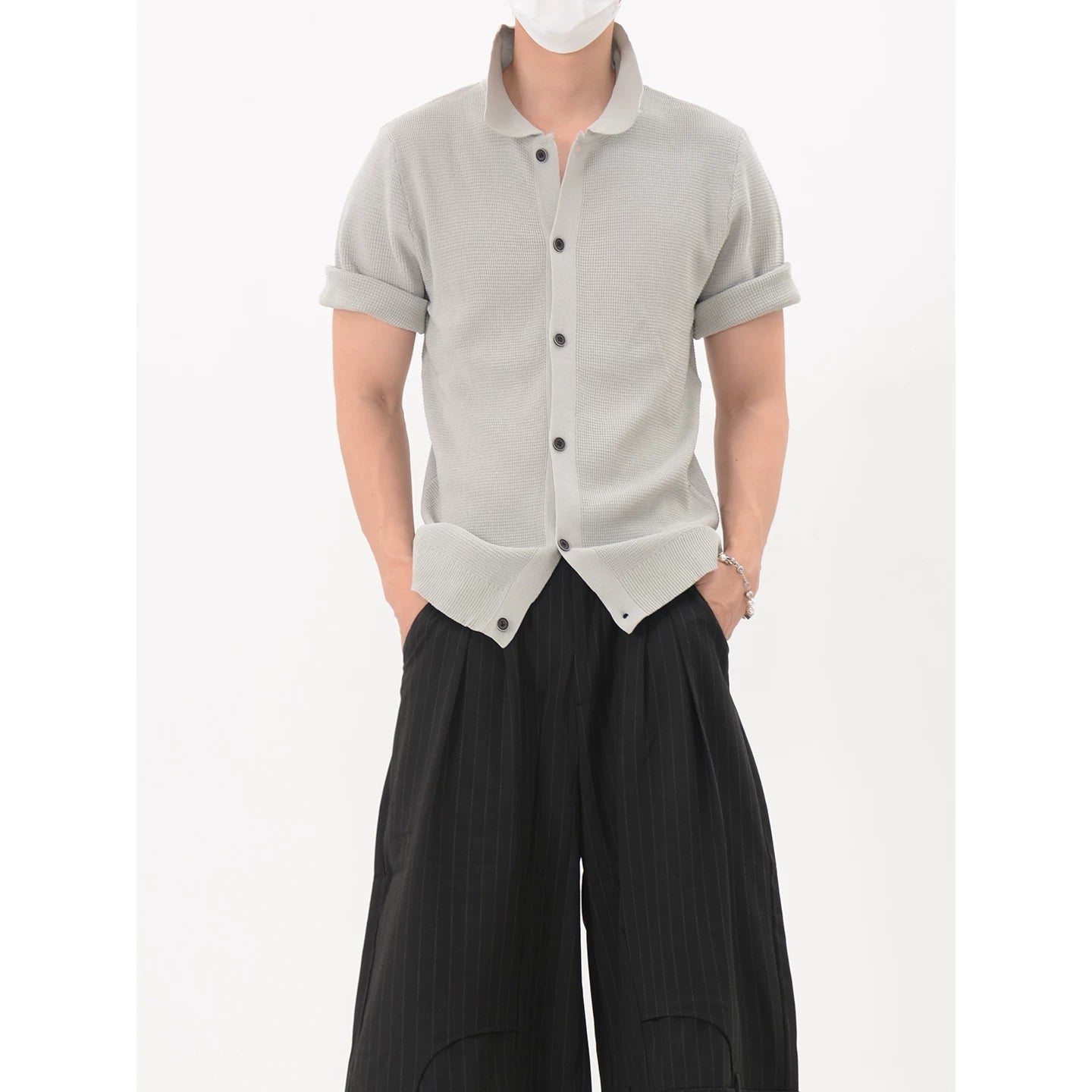 Textured Polo Collar Button Front Shirt