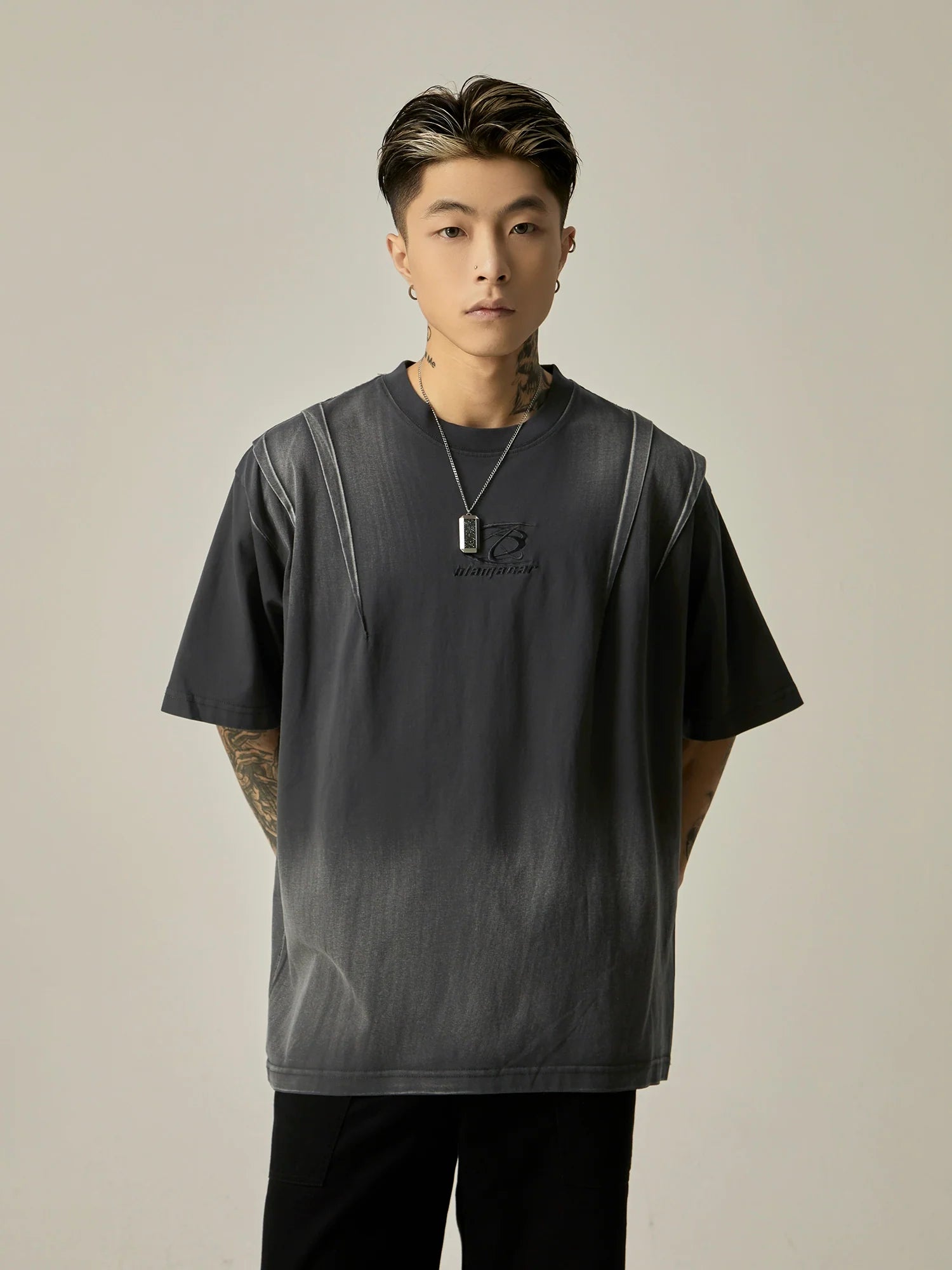 Oversized Black Tee with Subtle Logo