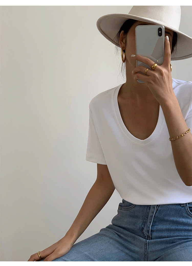 Summer Casual V-Neck White T-Shirt - chiclara