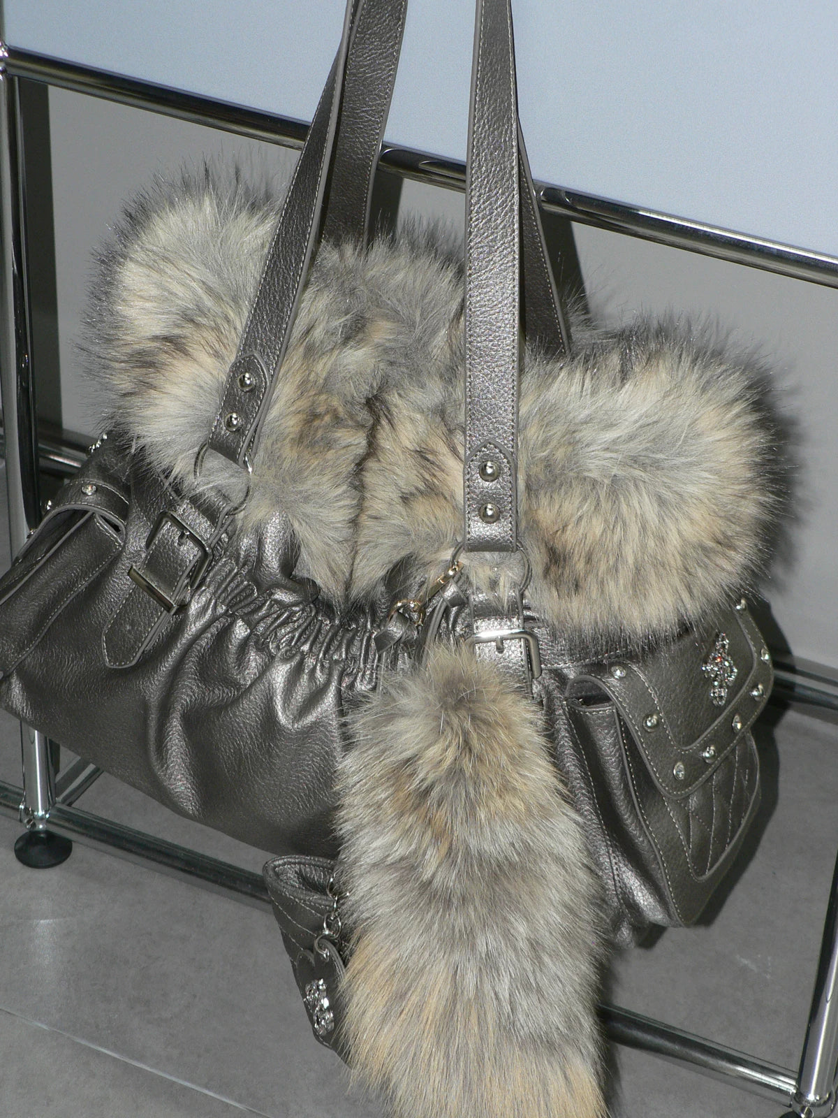 Golden Purr Luxe Faux‑Fur Charm Tote