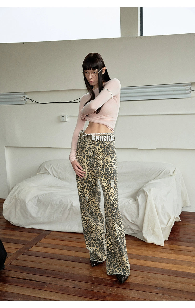 Distressed Leopard Wide-Leg Trousers - chiclara