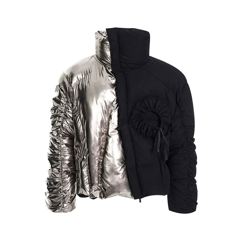 Split Metallic Puffer Jacket