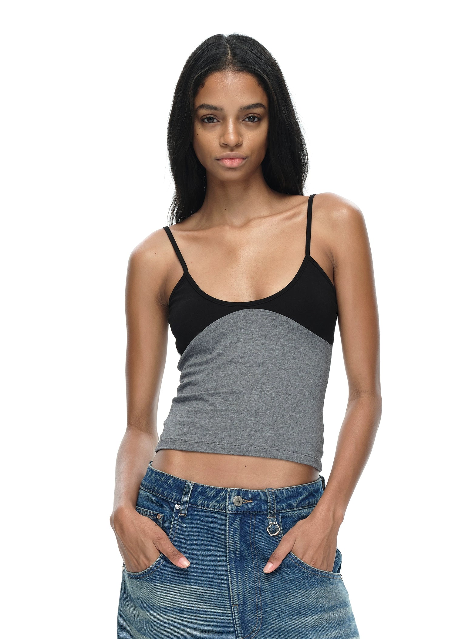 Black and Grey Spliced Camisole Top