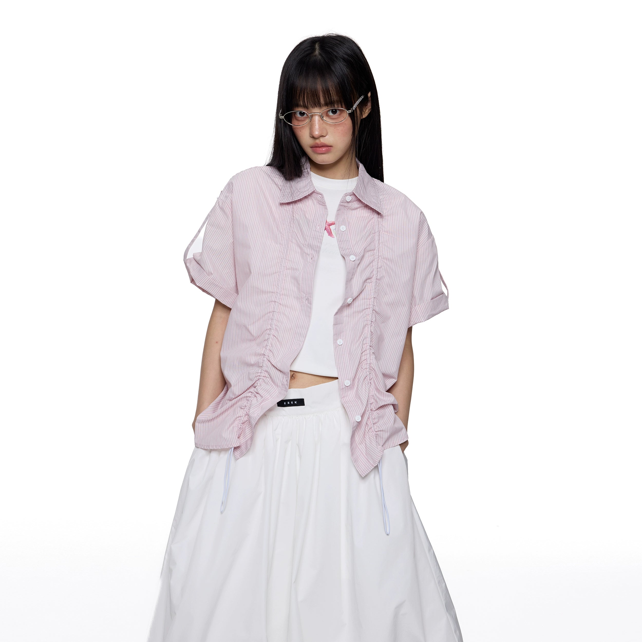 Ruffled Striped Oversized Shirt