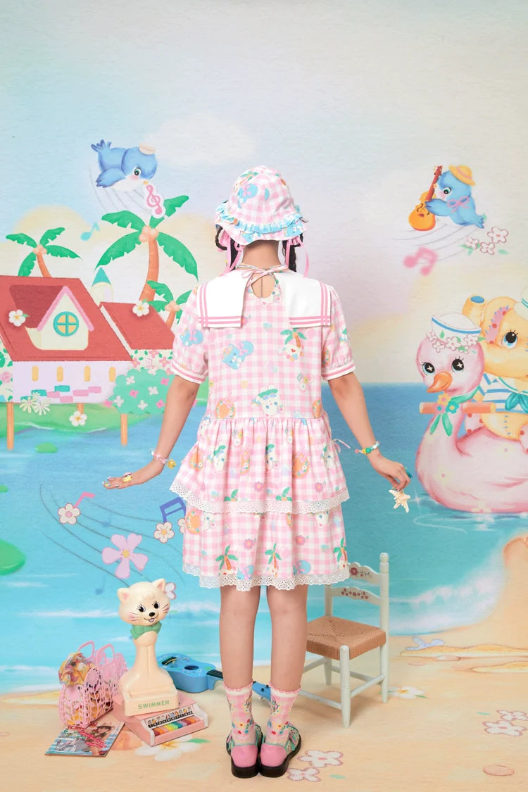 Sweet Gingham Lace Tiered Dress