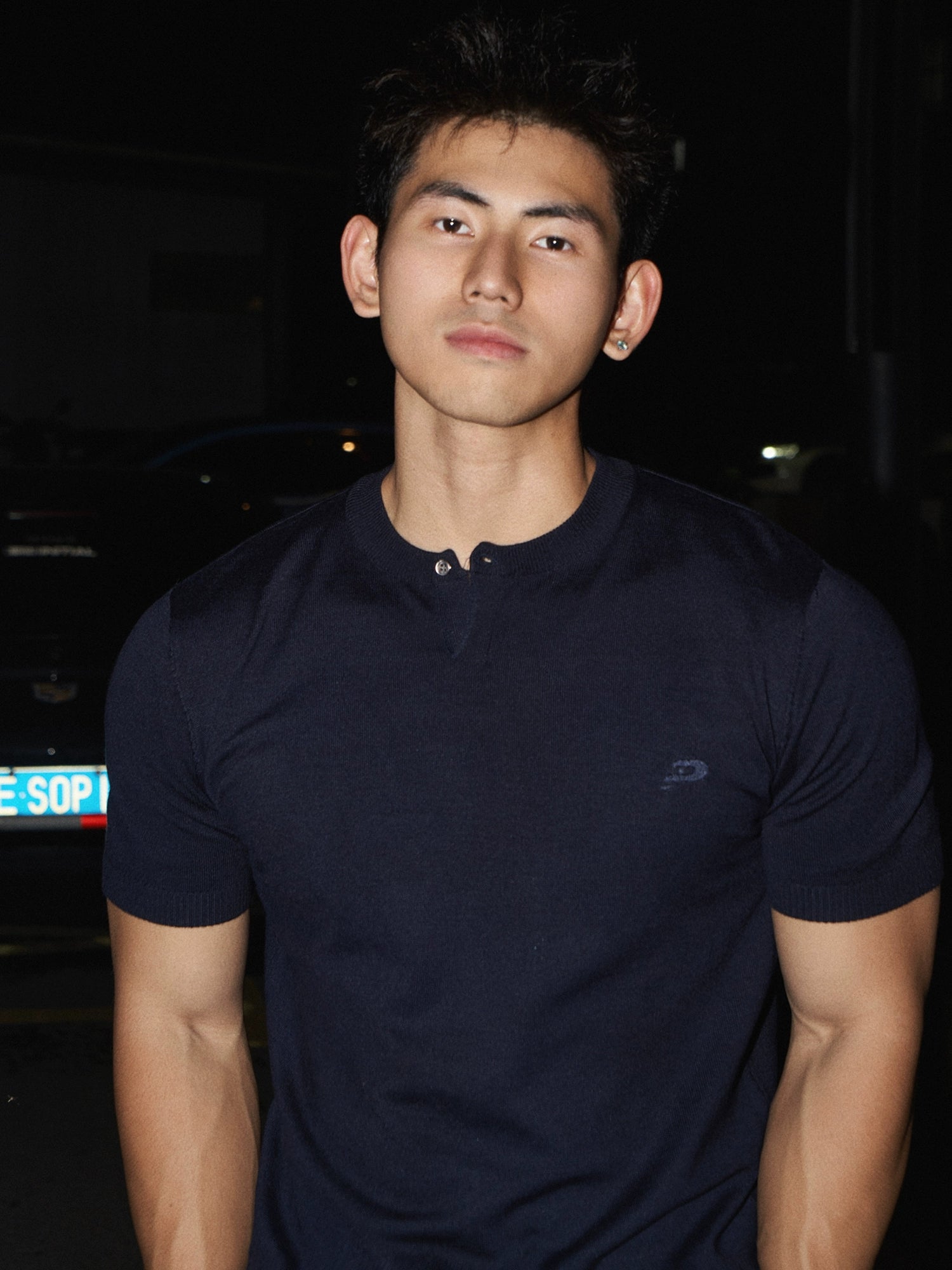 Single Button Henley Collar Shirt