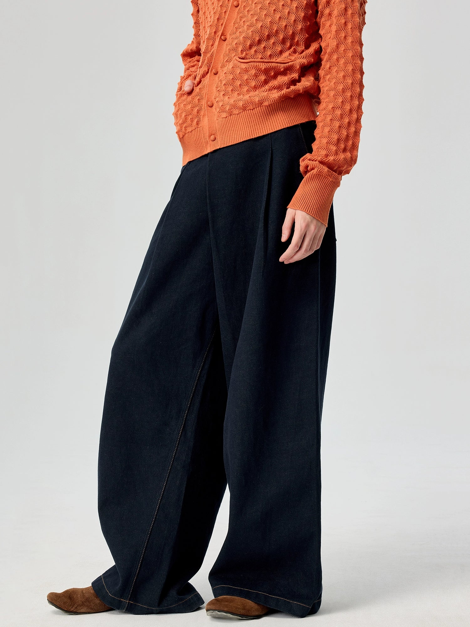 Deep Blue Wide Leg Denim Pants