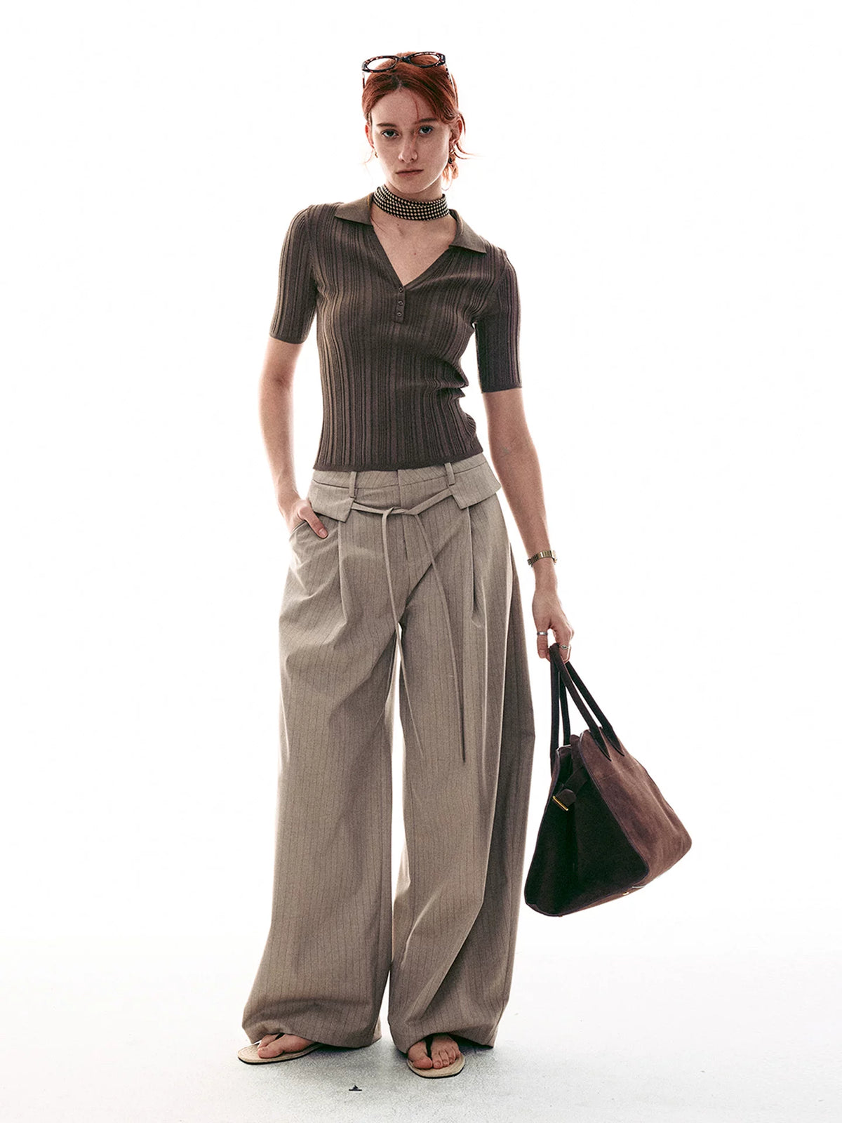 Stone Sonata Ribbed Polo Knit Top