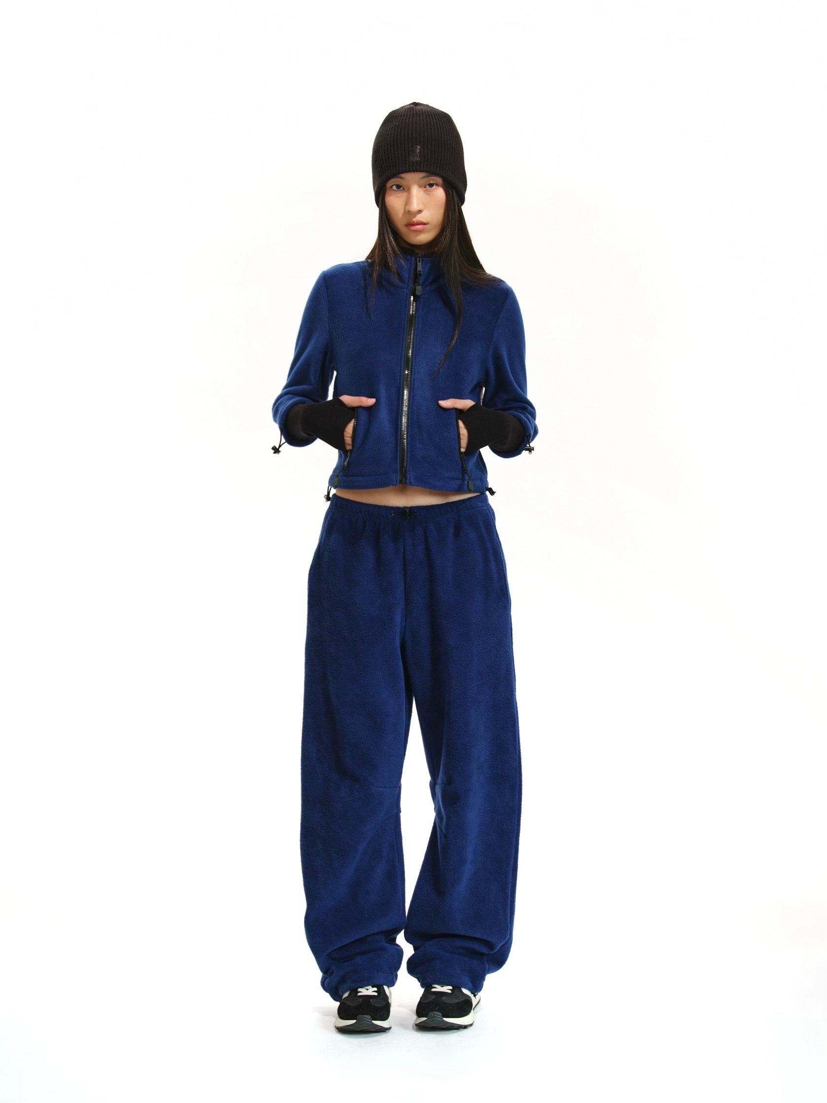 Fleece Short Warm Jacket / Curved Knife Pants Set