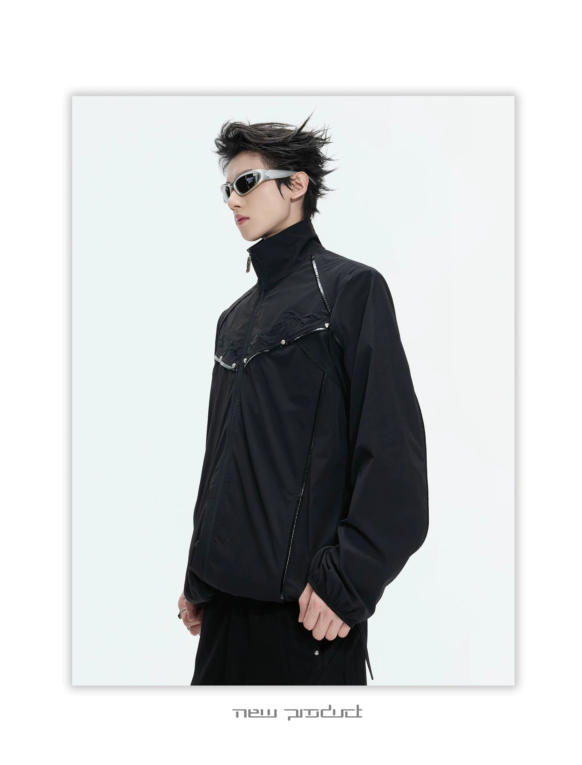 Embroidered Yoke Zip Front Windbreaker