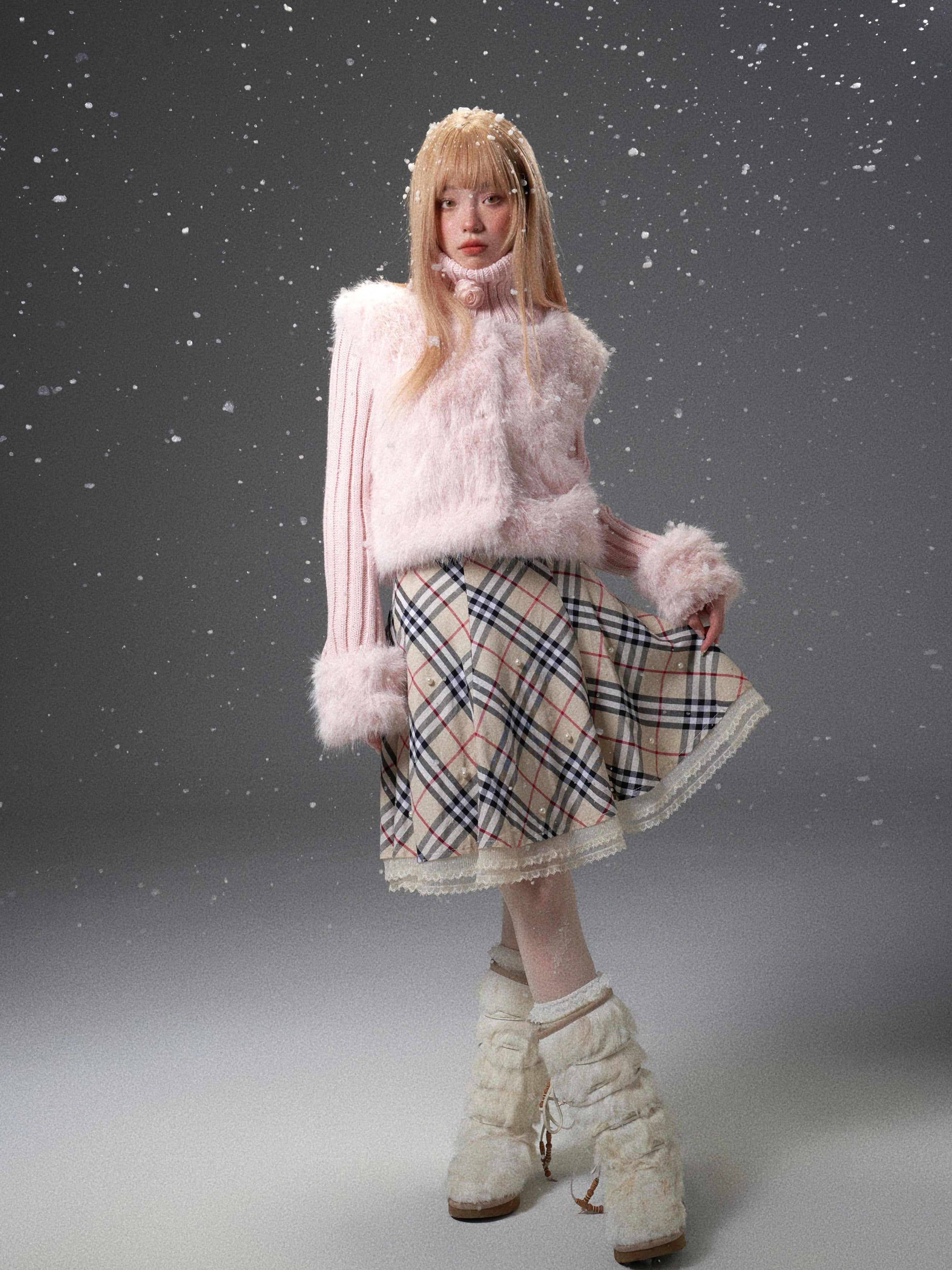 Pink Mixed-Texture Fur Jacket