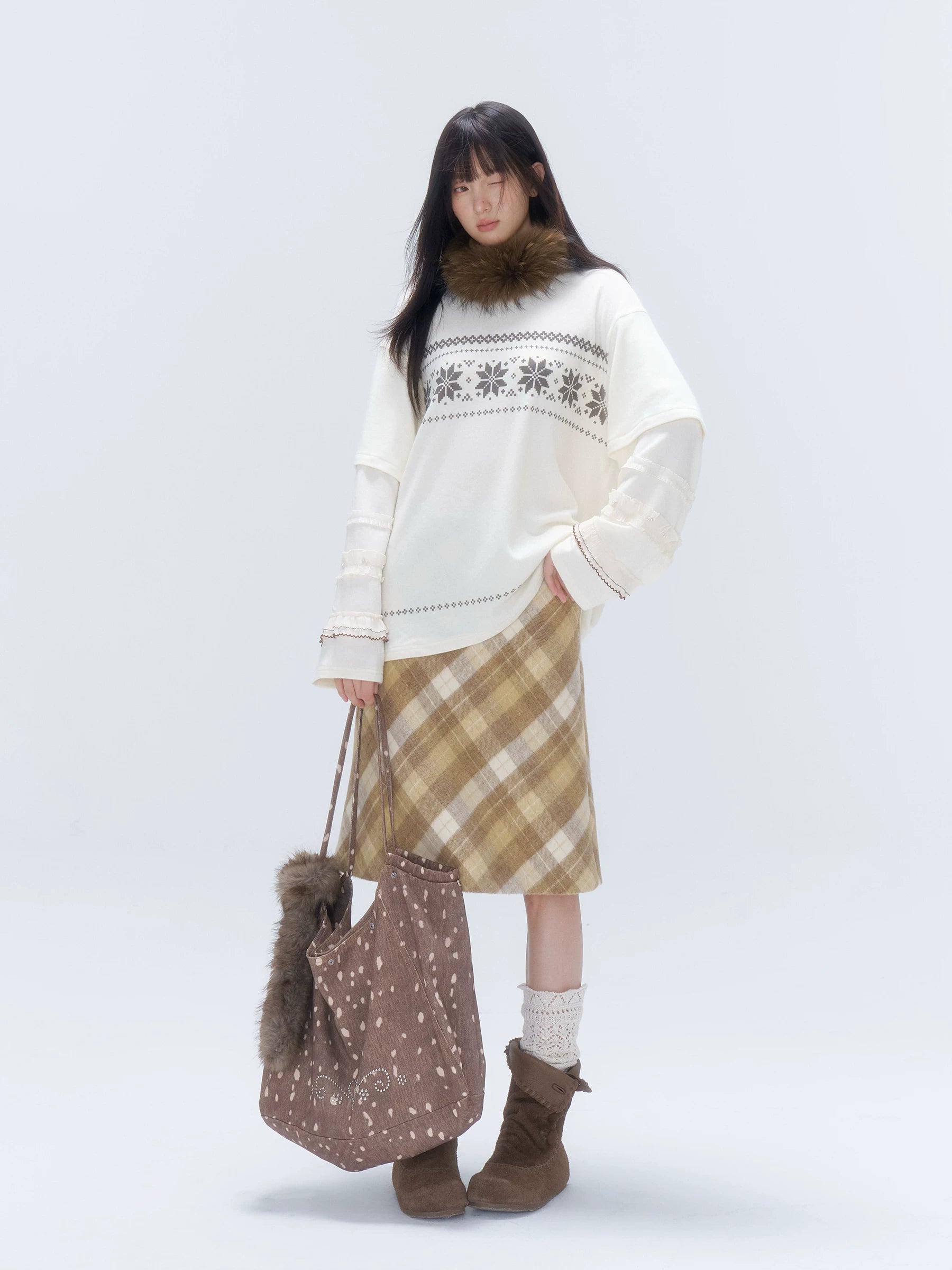 Faux-Fur Deer Rhinestone Tote Bag - view 1