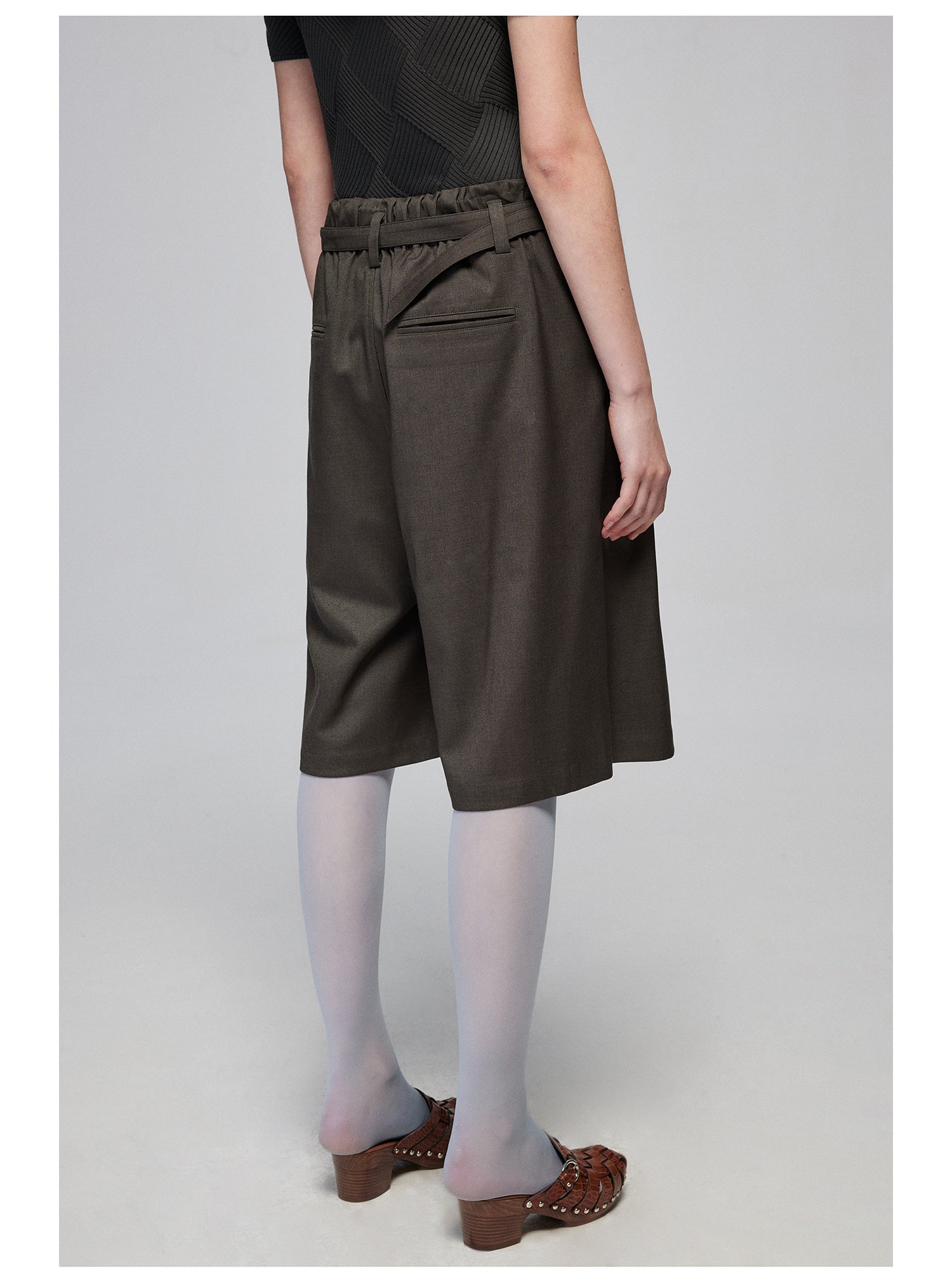 Pleated Bermuda Shorts with Belt