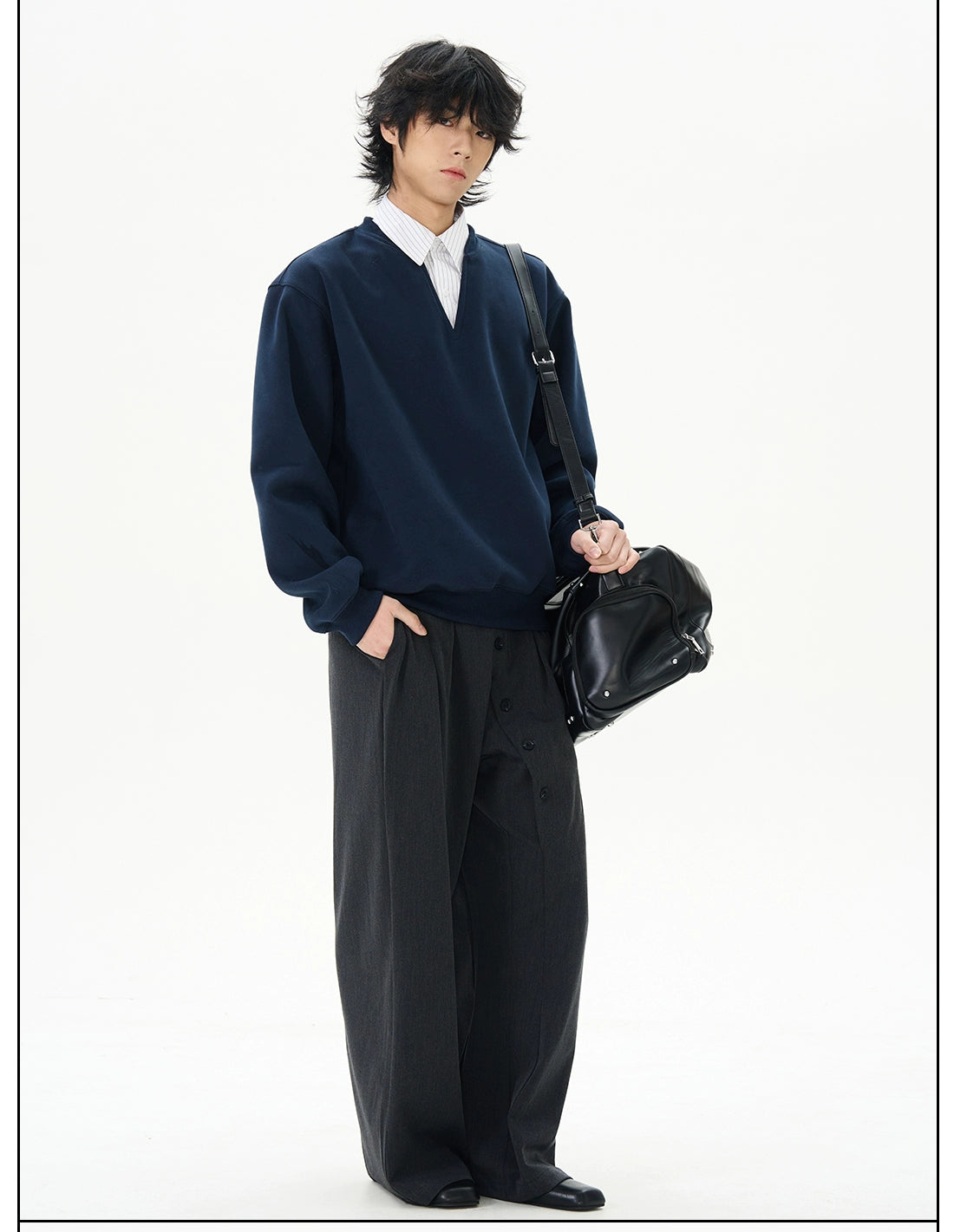 Navy Notch-Neck Sweatshirt