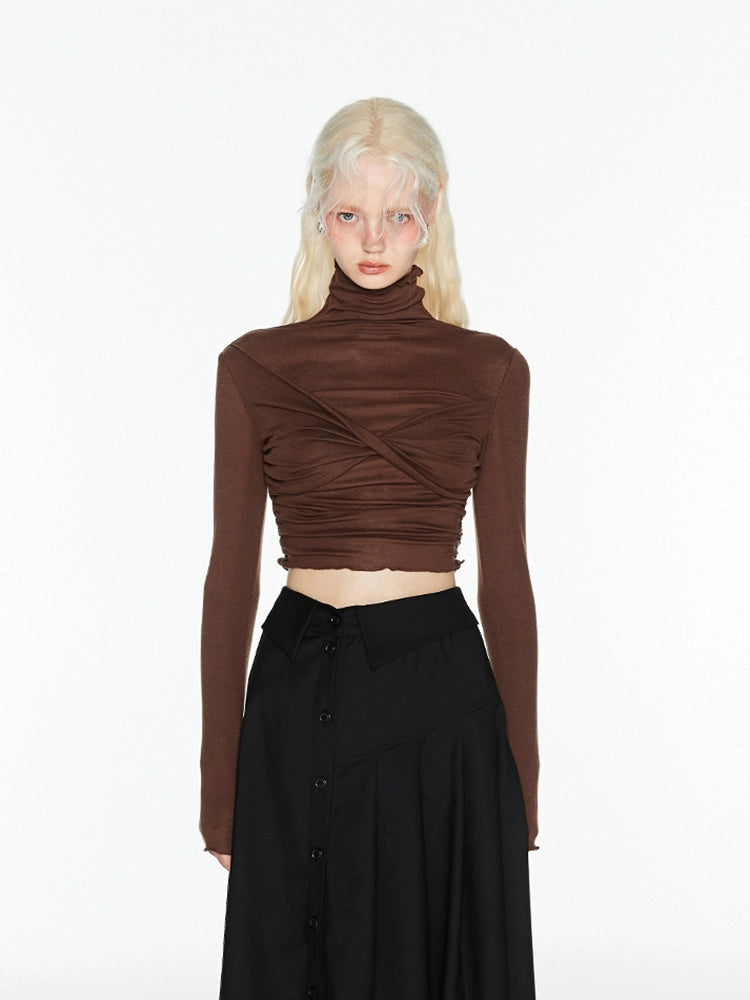 High-Neck Knit Crop Layering Top