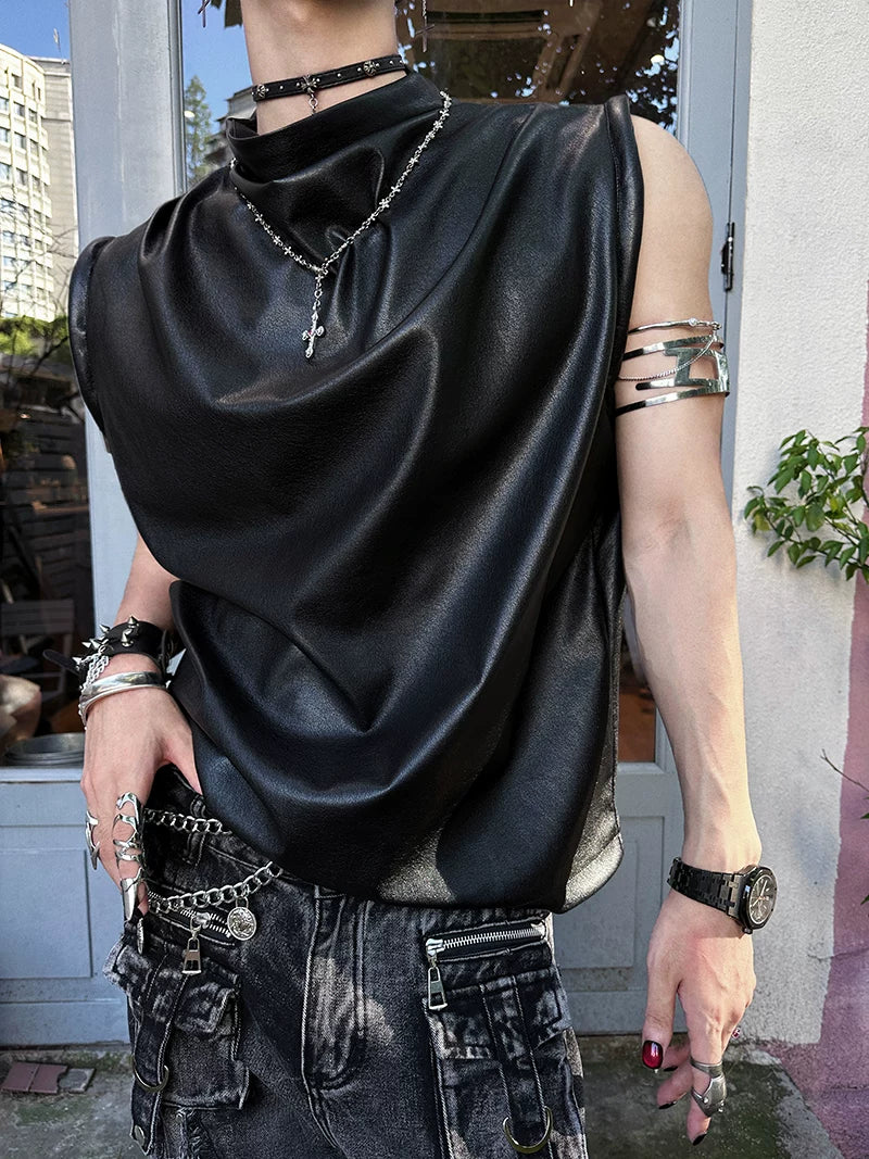 Obsidian Drape Faux-Leather Tank