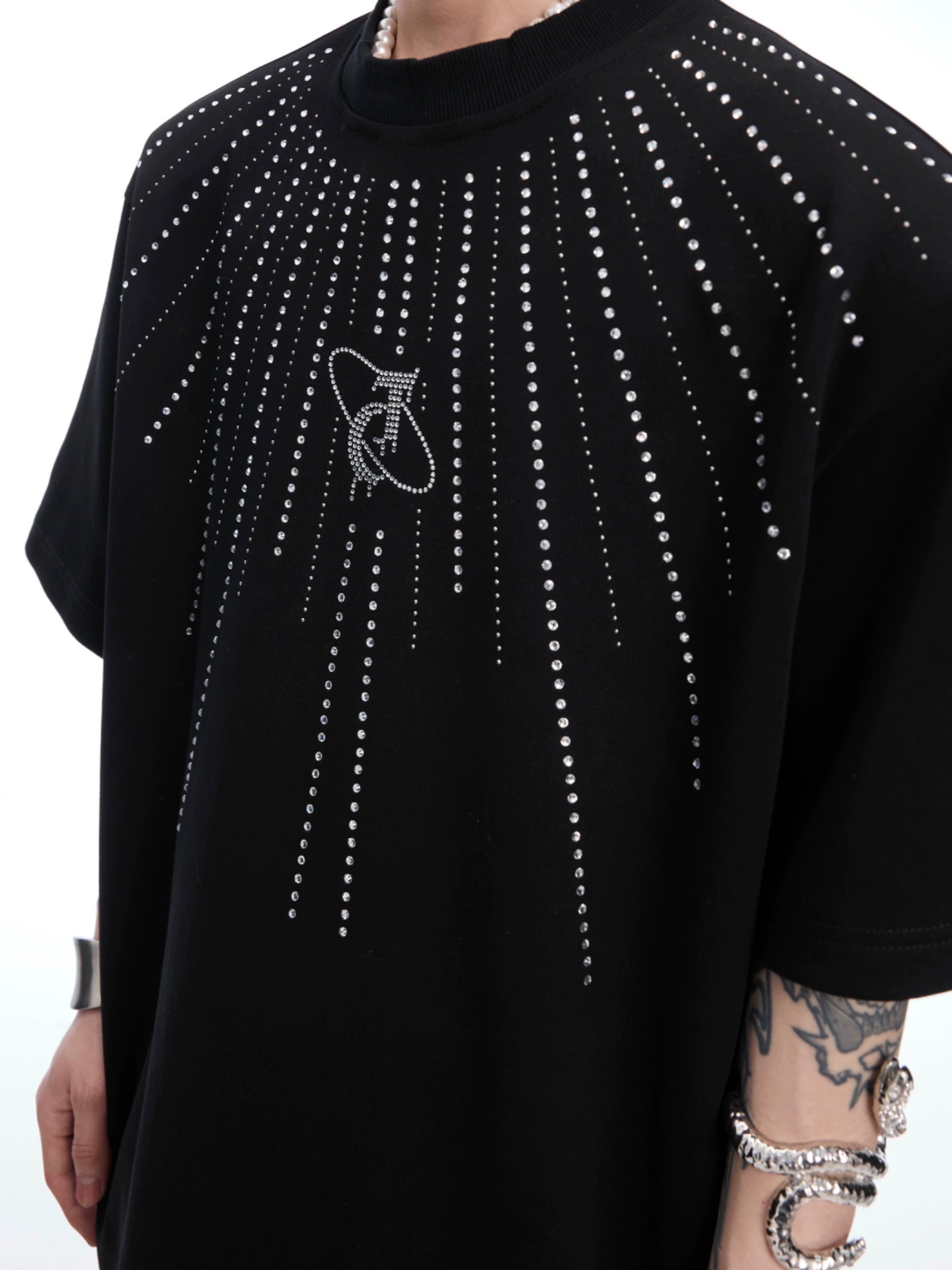 Crystal Fan Embellished Black Sweatshirt