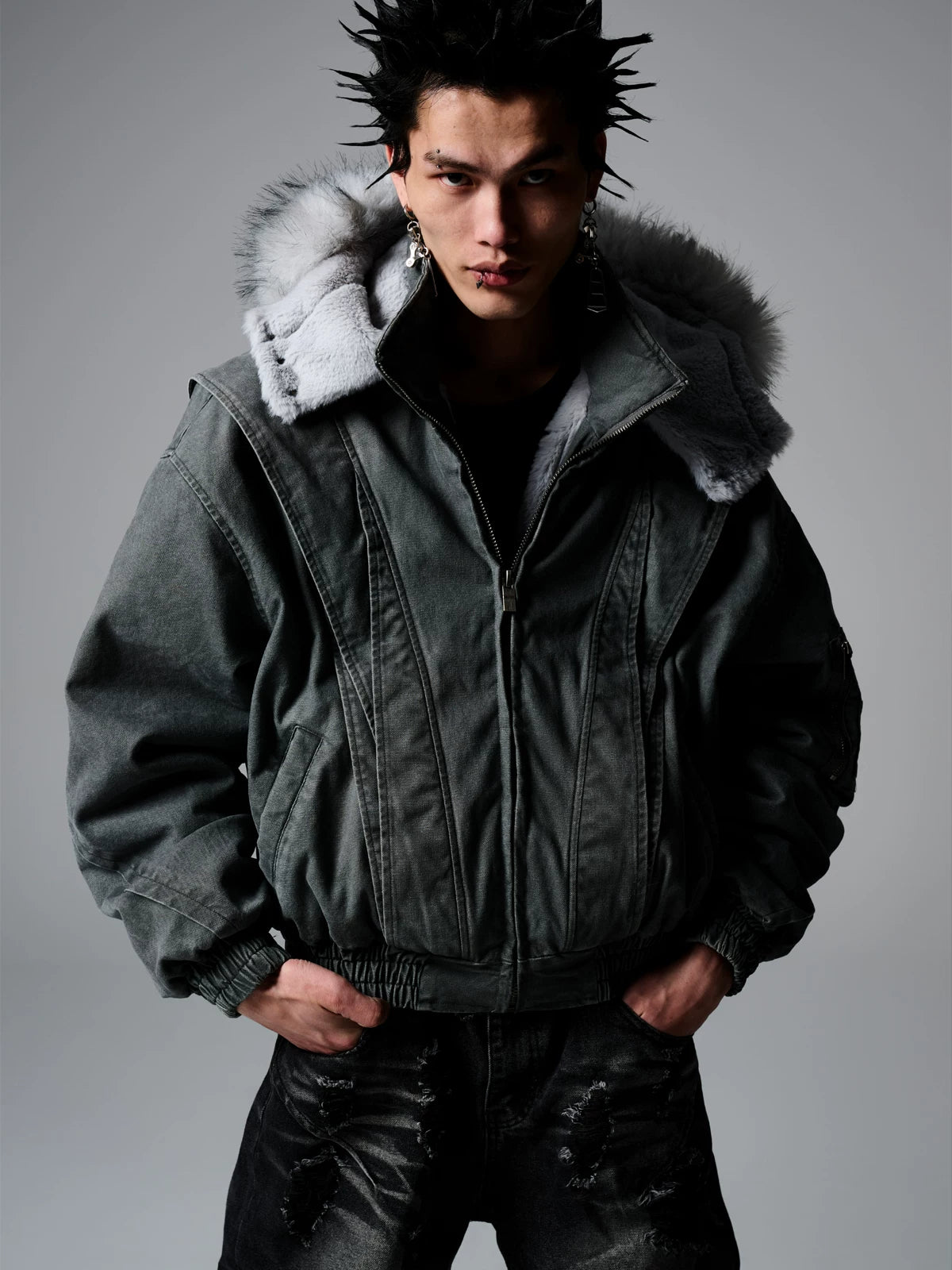 Ashfall Faux Fur Hooded Bomber Jacket
