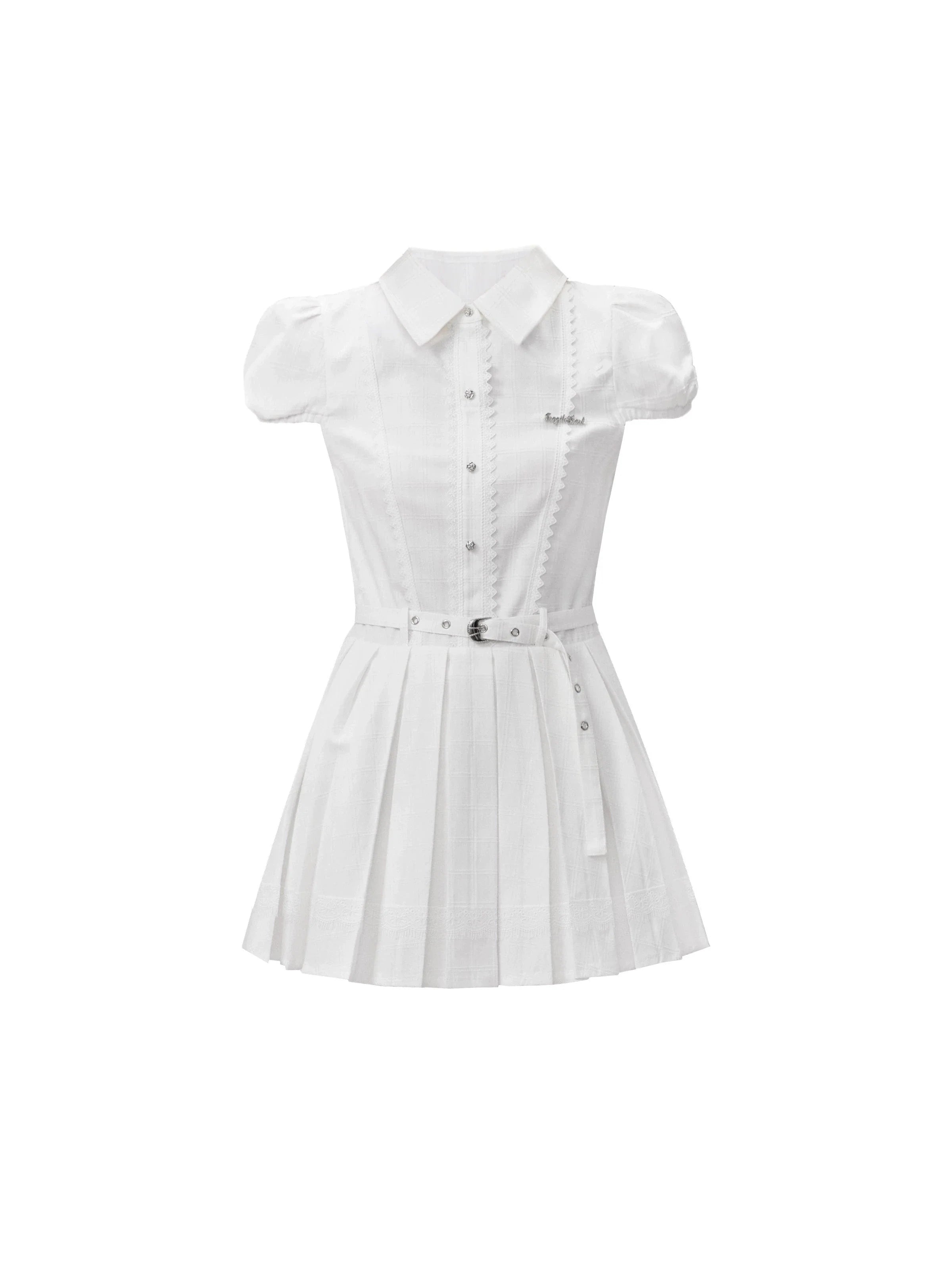 Pristine Puff-Sleeve Pleated Shirt Dress