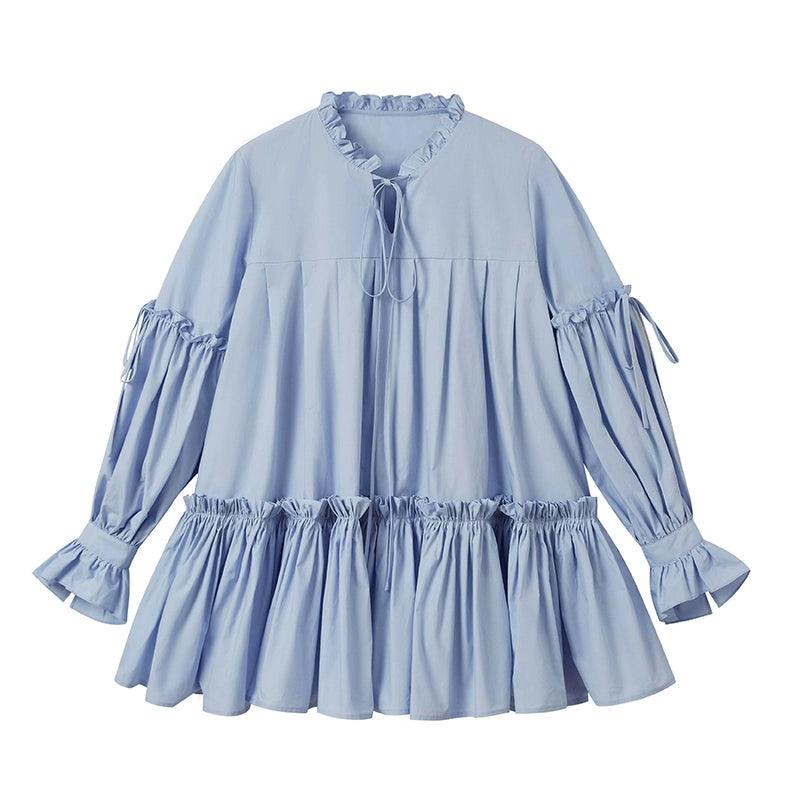 Diddi Moda Women'S Ruffled Peasant Blouse - Tiered Boho Long Sleeve Top With Tie Neck