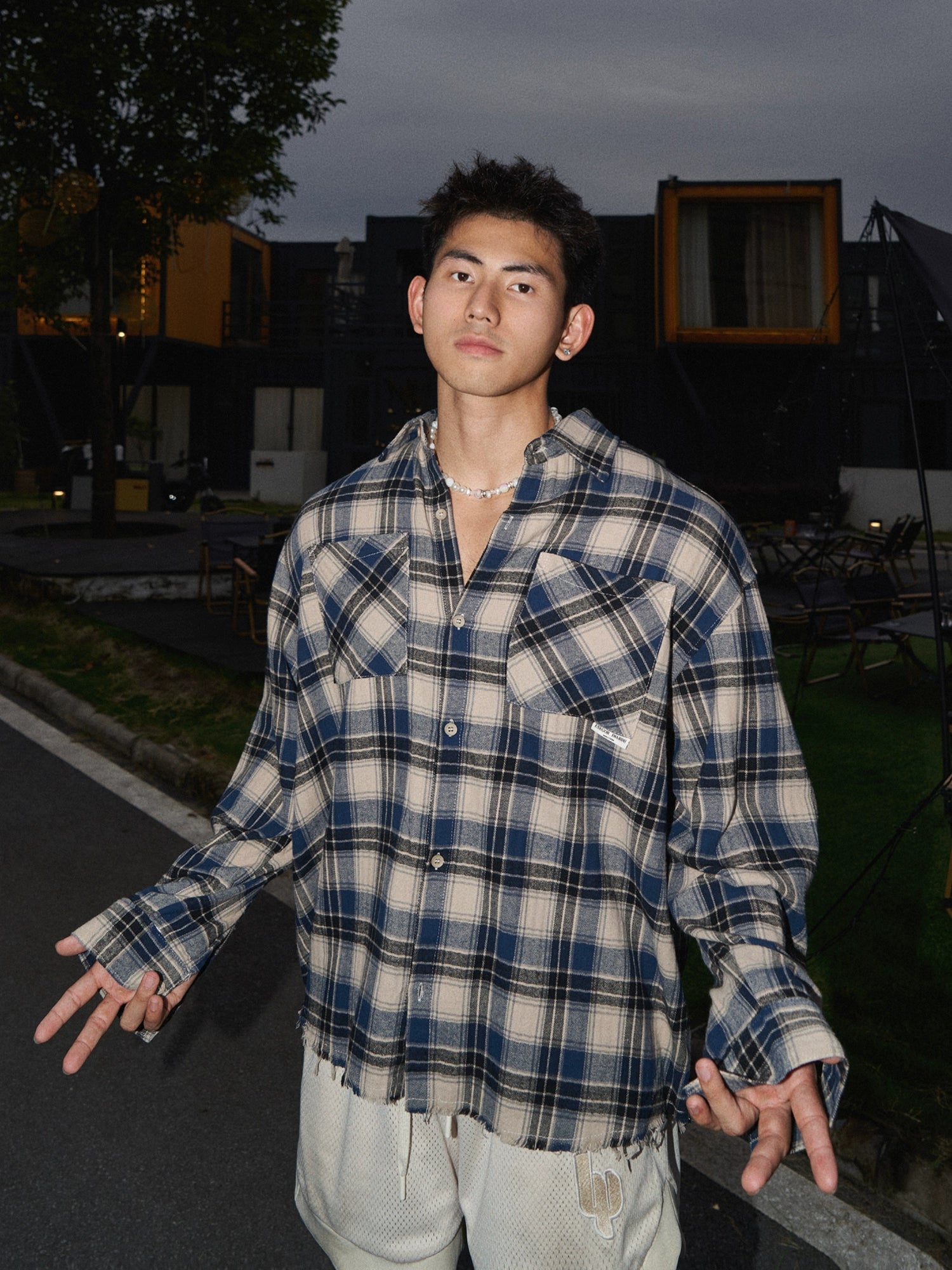 Oversized Navy Plaid Flannel Shirt