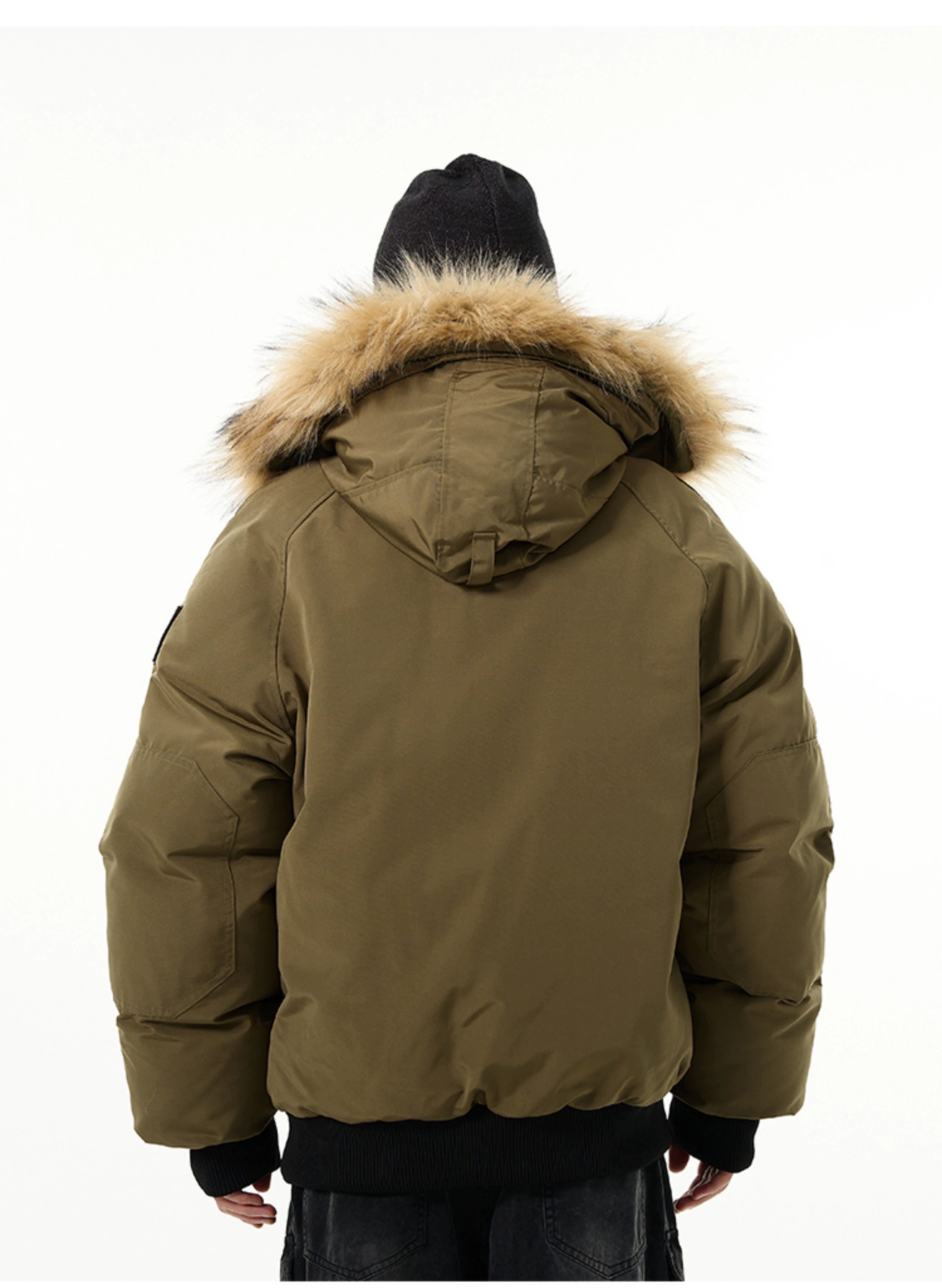 Full Zip Front Fur Hooded Puffer Jacket