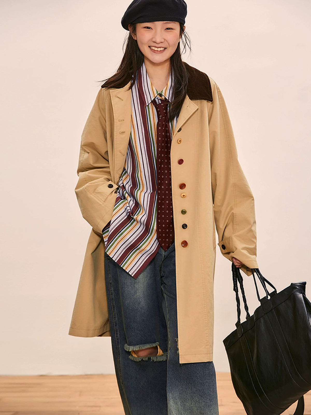 octopusme Vintage-Inspired Oversized Coat - Multi-Color