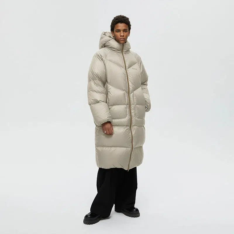 Long Hooded Puffer Coat with Quilted Detail - chiclara
