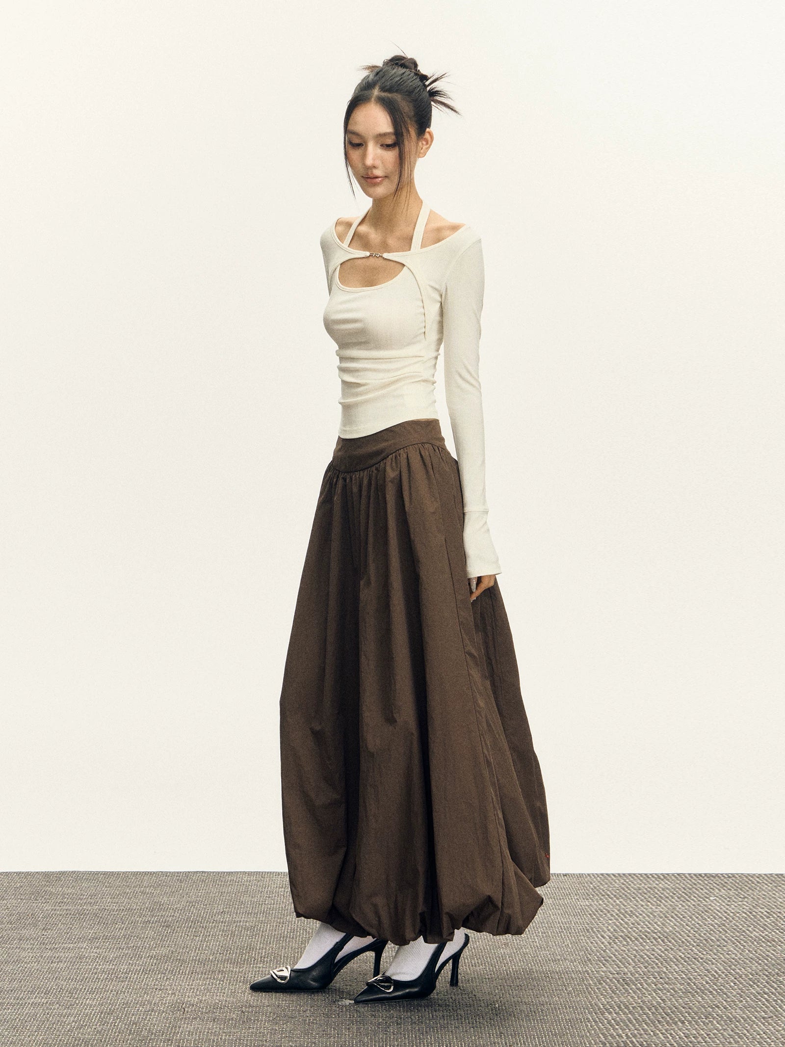 High Waisted Pleated Maxi Skirt