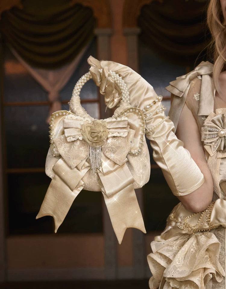 Pearl Handle Rosette Bow Mini Bag