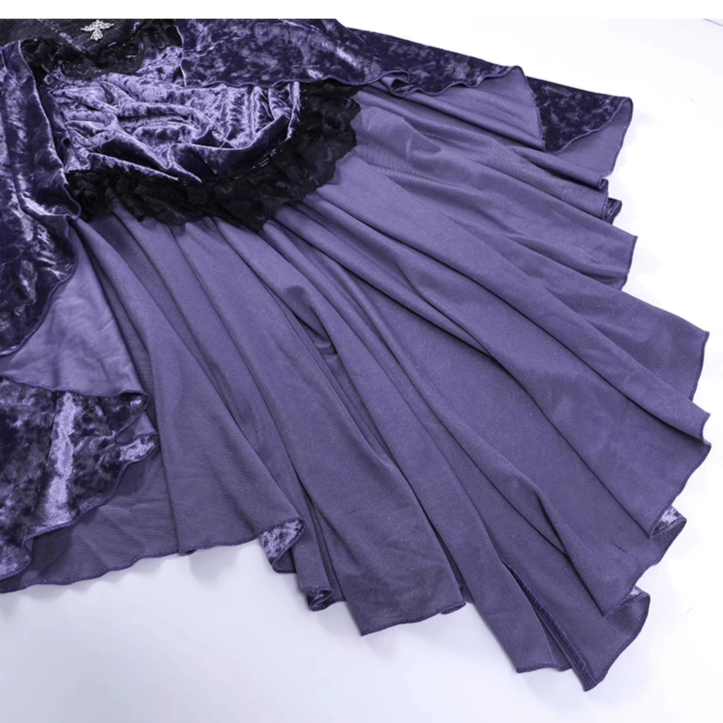 Wannathis Gothic Velvet Corset Dress Set - Purple High-Low Gown With Lace Trim And Black Lace Bolero