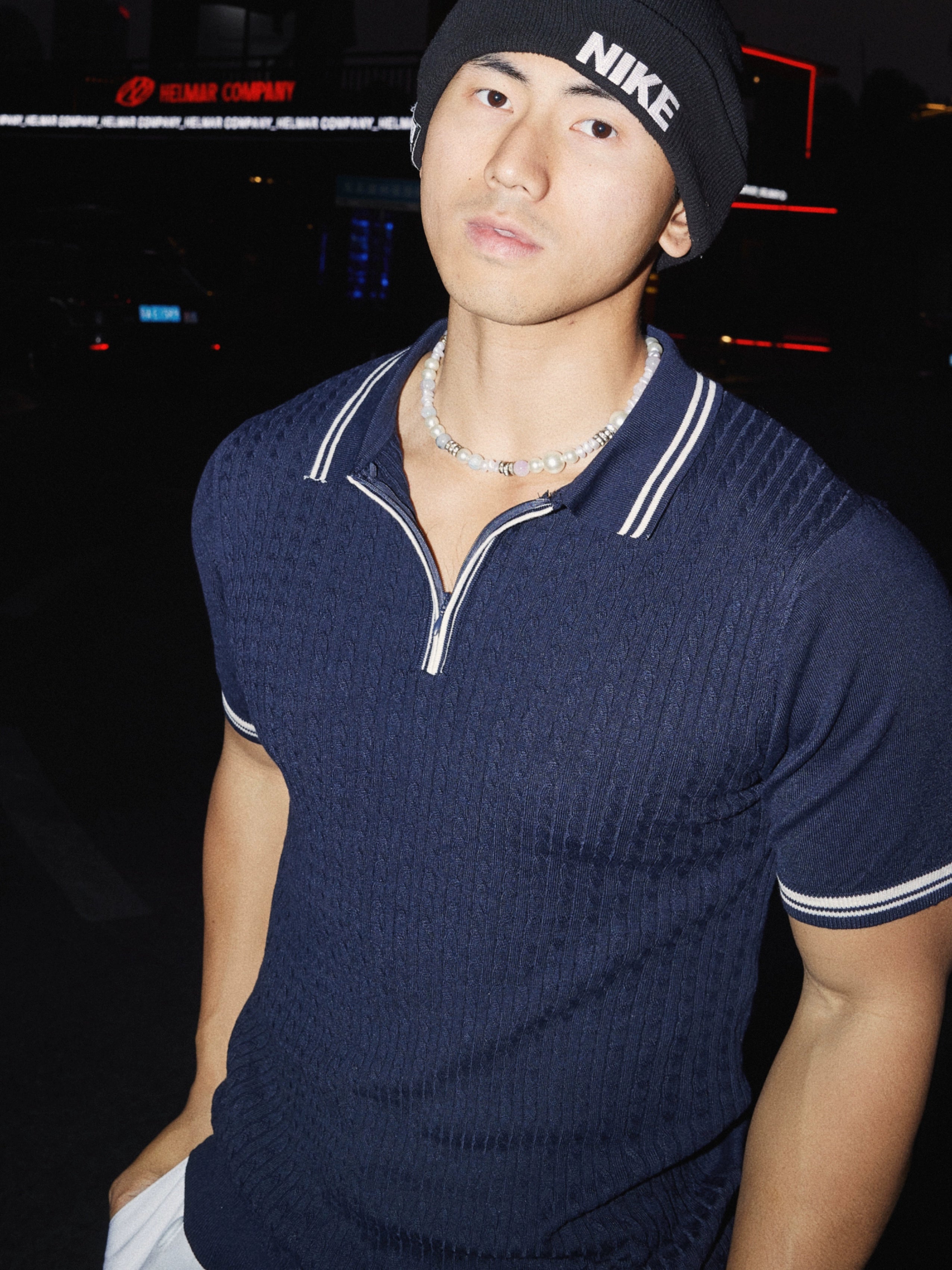 Ribbed Athletic Polo Knit Shirt