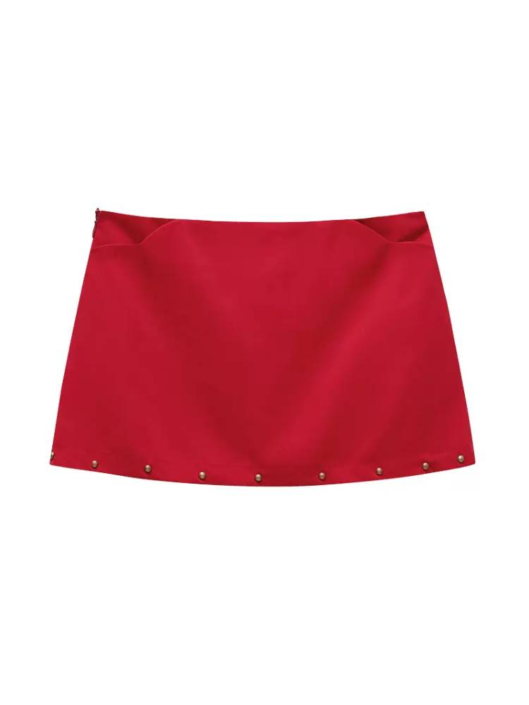 Red Studded Mini Skirt