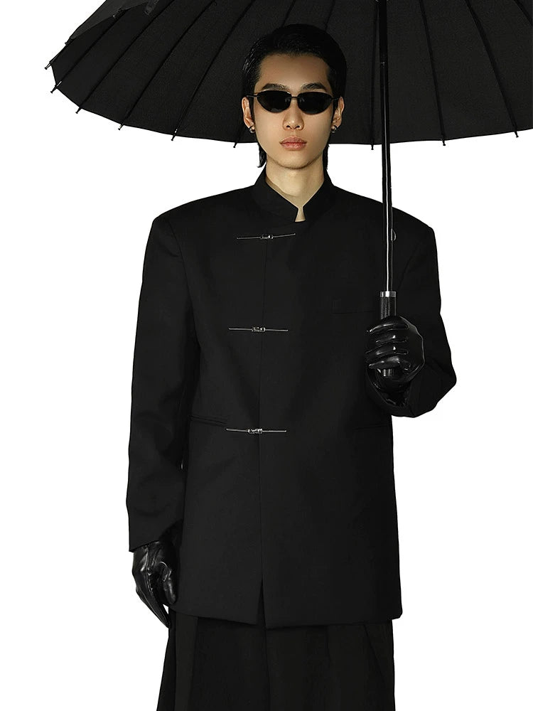 Mandarin Collar Metal Clasp Blazer