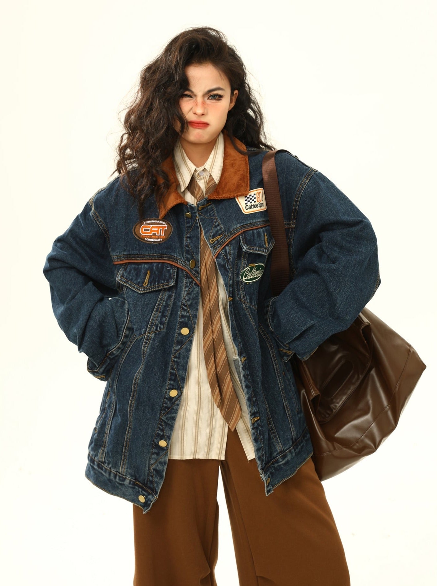 Racing Patch Denim Jacket with Corduroy Collar