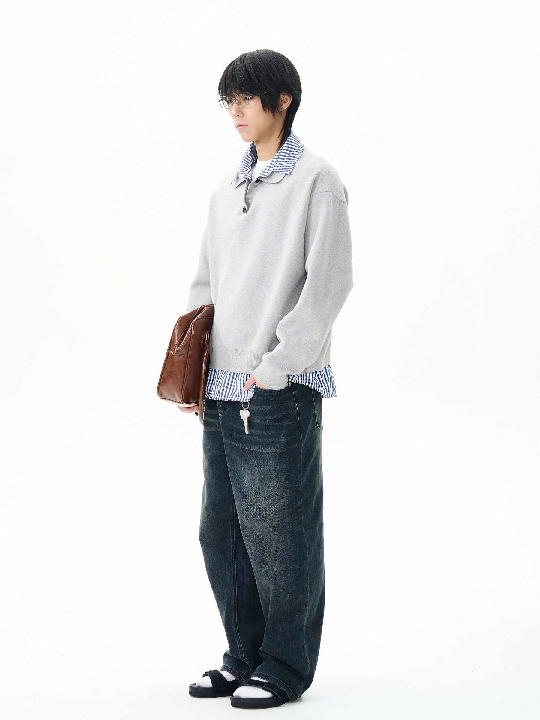 Knit Polo Sweater with Layered Shirt