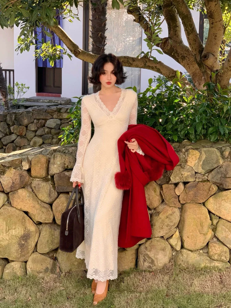 French Lace Long Sleeve Maxi Dress
