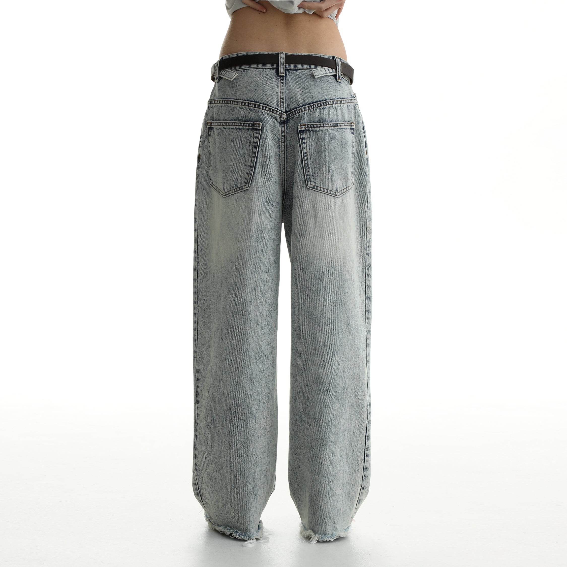 Denim Shorts & Jeans Set with Faded Raw Edges - chiclara