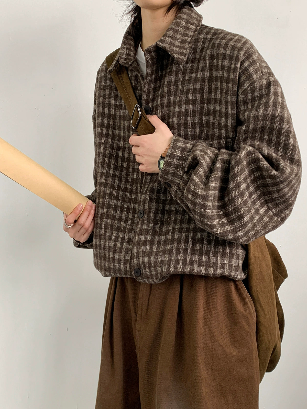 Oversized Brown Plaid Flannel Shirt